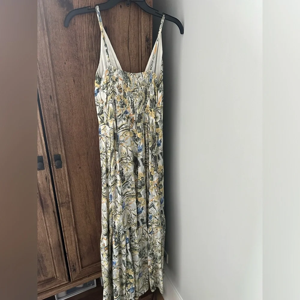 Floral Plunge Maxi Dress with Front Slit - White/Green